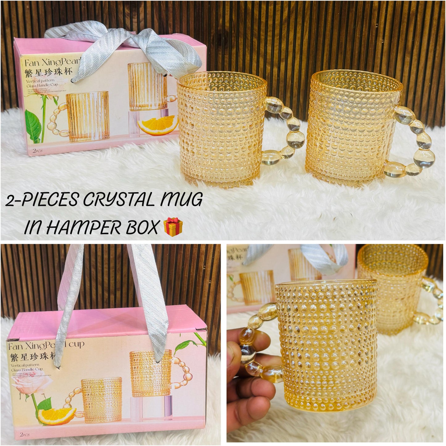 2-PIECES GLASS CRYSTAL MUG IN A STYLISH HANPER GIFT BOX